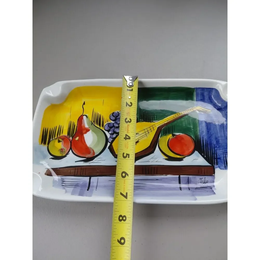 Vintage Italian Ceramic Tray Dish Hand Painted Fruit Music 70's MCM Signed Artsy - Picture 8 of 9